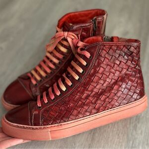 Rosso Fiorentino Mens Handmade Italy Leather Dip-Dyed Woven High Top Shoes 8.5